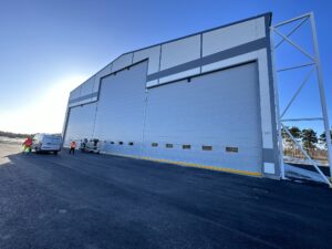 Fabric Fold-Up Aircraft Hangar Door at Pärnu Airport, Estonia